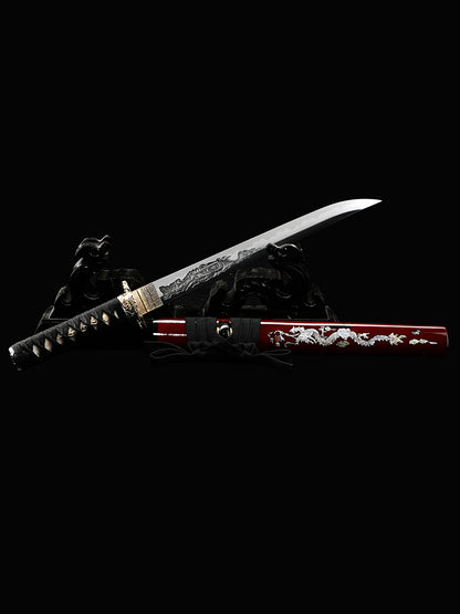 Tanto Sword Handmade Short Katana Clay Tempered Real Hamon Full Tang Samurai Sword Razor Sharp