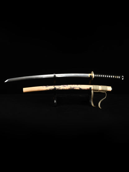 Japanese samurai sword hand forged 1095 steel made yellow scabbard decoration collection