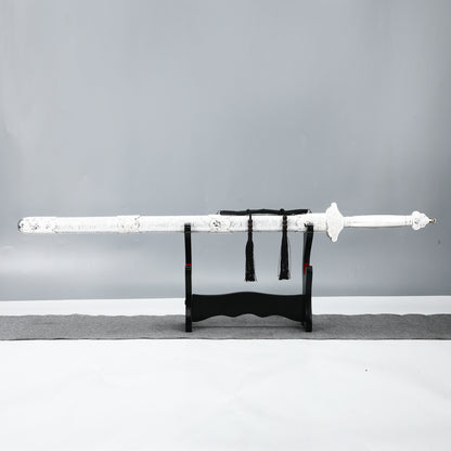 Handcrafted Han Dynasty sword made of 1095 steel with a white sheath for collection and gift giving