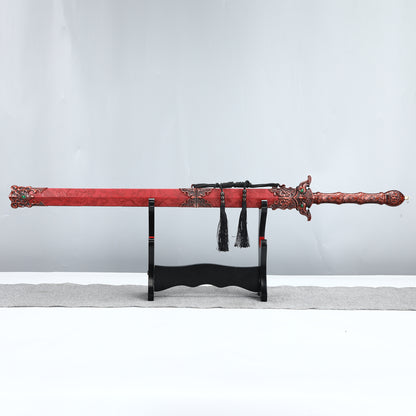 Handmade Chinese Double edged Sword 1095 Steel Red Sheath in Han Dynasty