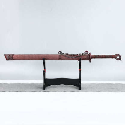 Chinese Tang knife made of 1095 steel, red gear with dragon pattern sheath