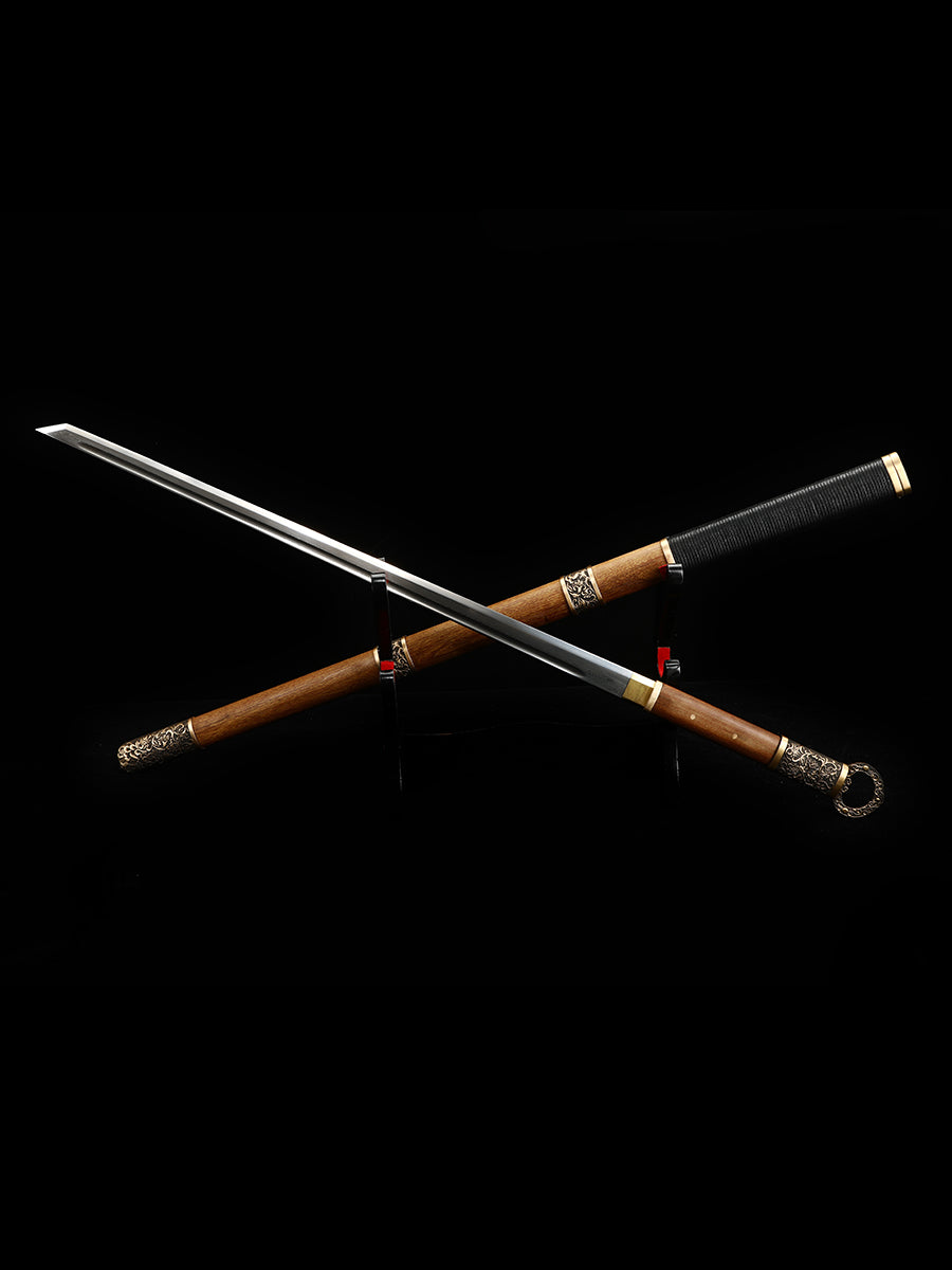 （A34）Chinese Tangdao handmade Damascus steel sheathed rosewood