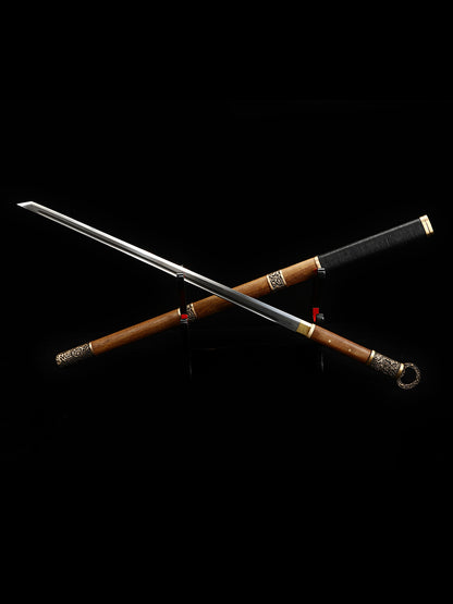 （A34）Chinese Tangdao handmade Damascus steel sheathed rosewood