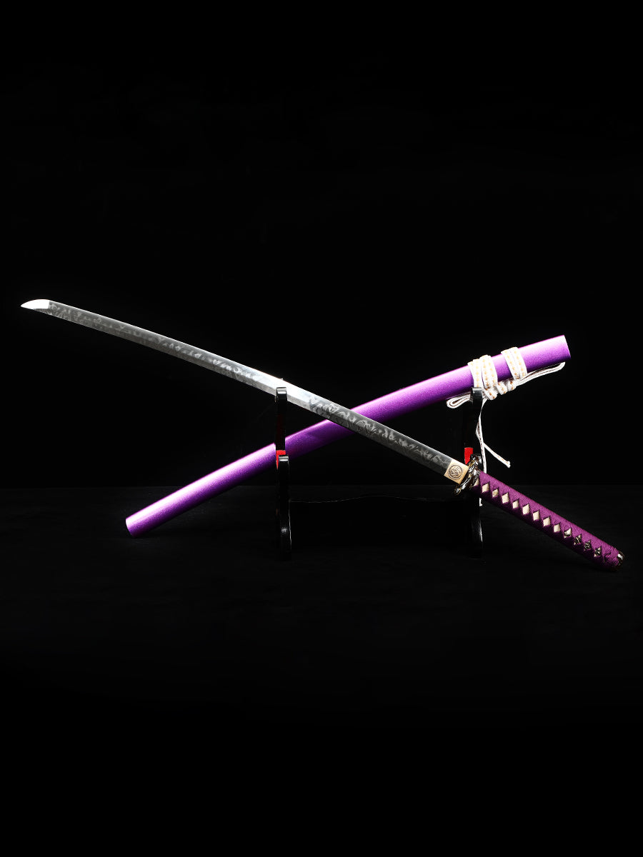 Japanese samurai sword hand forged T10 steel made purple scabbard decoration collection