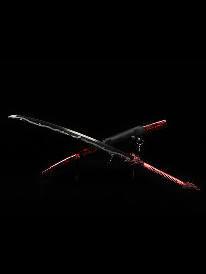 (144) Long knife made of 1095 steel in red