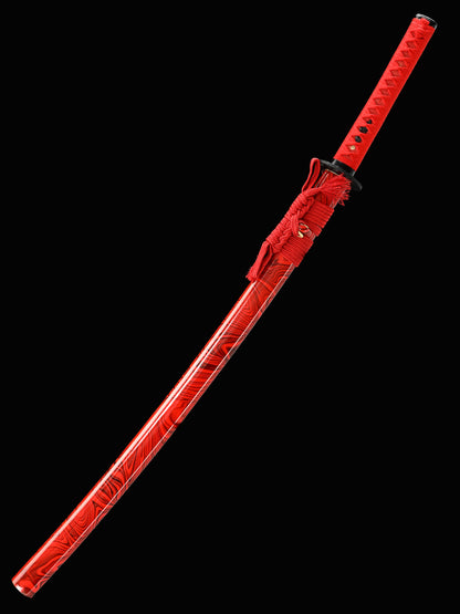 Handmade Samurai Sword Japanese 1095 Steel Red Blade True Sword Full Tang Sharp Red Sheath