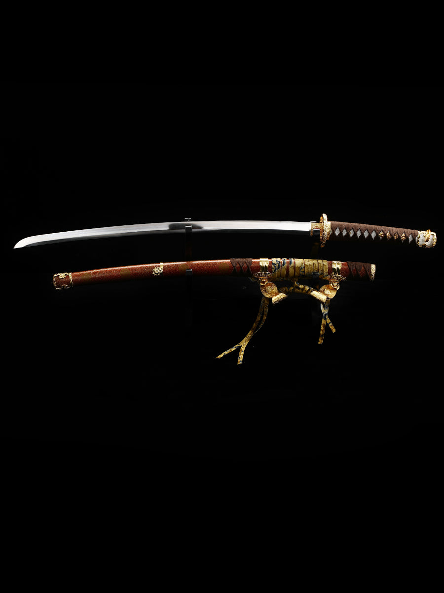 Yellow scabbard mirror edged samurai sword