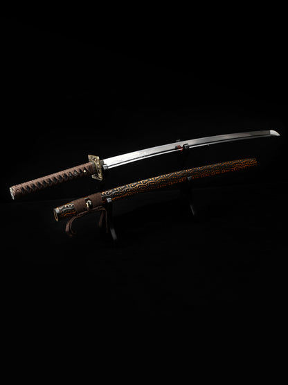 Japanese samurai sword with 1095 steel blade, hand carved dragon exquisite sheath
