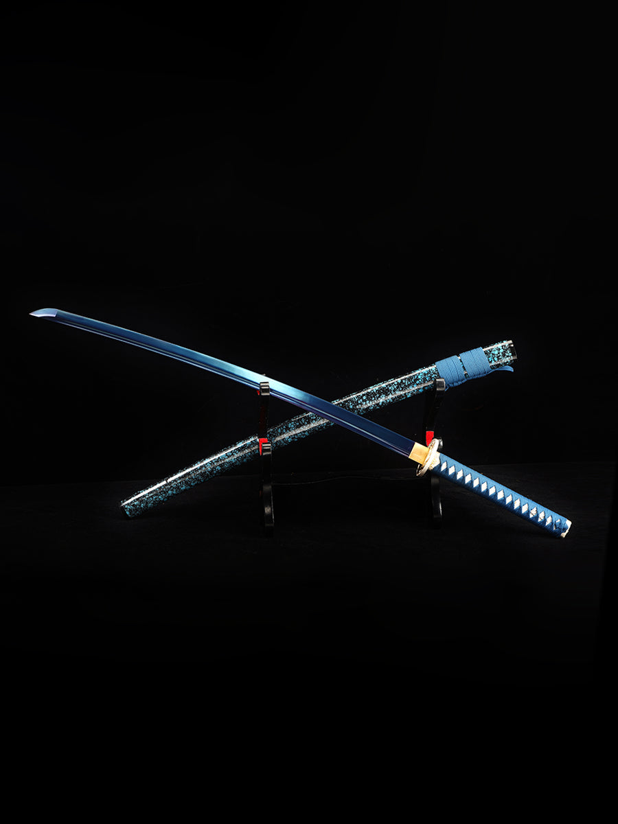 Handmade authentic Japanese Samurai Sword 1060 steel baked black with blue-black sheath(62)