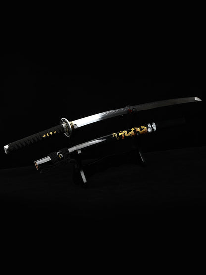 Handmade Japanese Katana Sword T10 Folded Clay Tempered Steel Real Hamon Dragon Elementals(12)