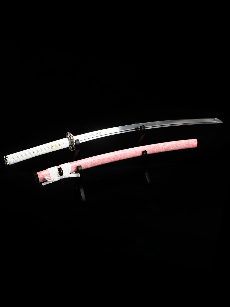 (32)Pink scabbard, white scabbard rope, manganese steel, genuine handmade samurai knife
