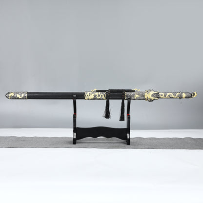 Handmade Chinese Black Dragon Theme Full Tang Han Dynasty Real Chinese Swords blunt