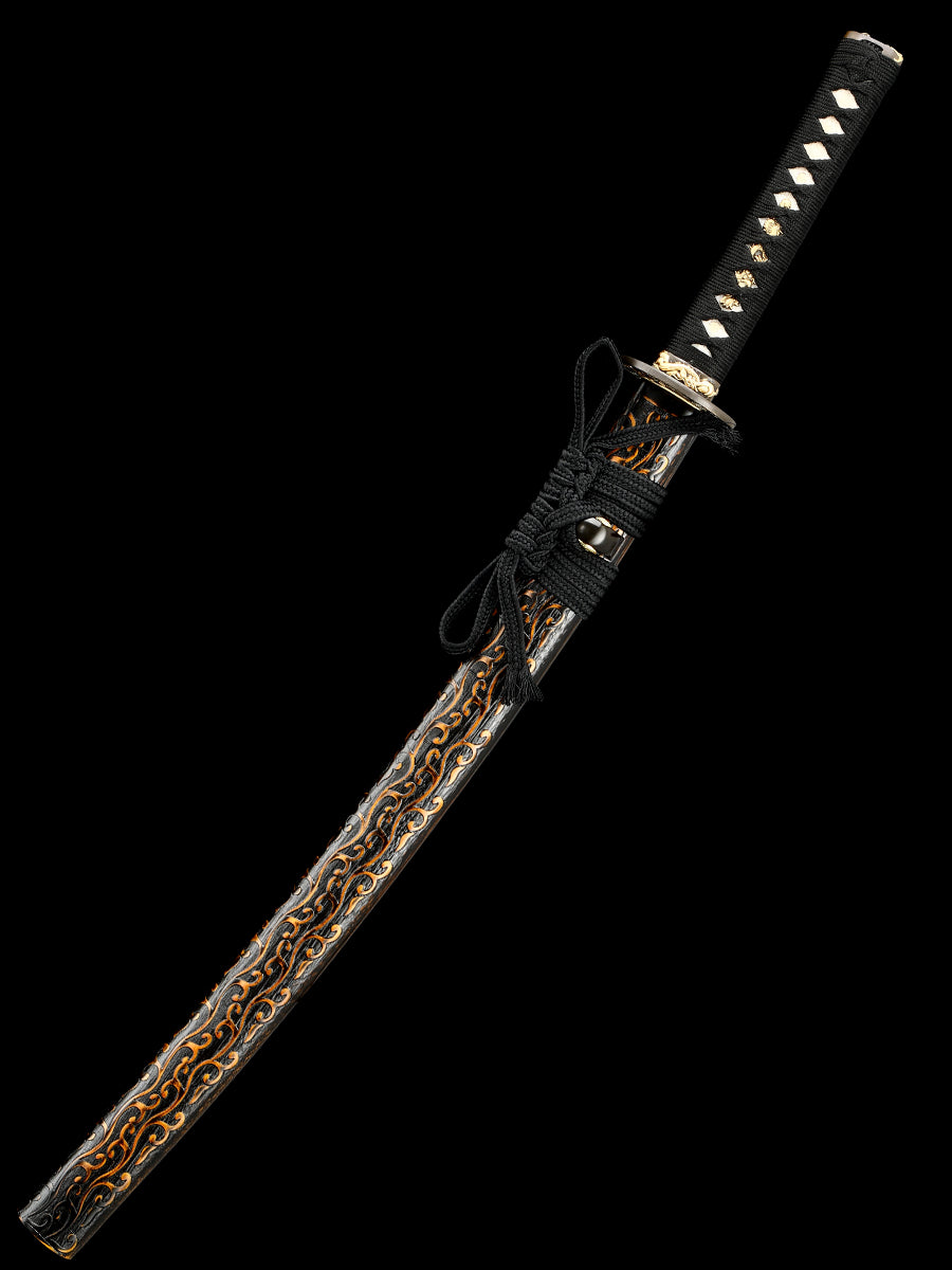 Hand-made Japanese katana Damascus steel covered soil burning blade blade