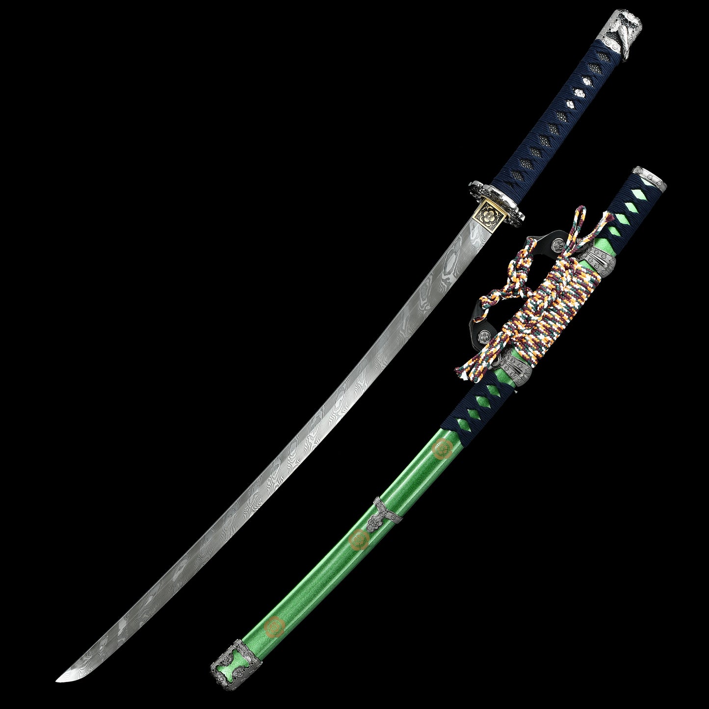 Hand forging Damascus steel with twisted patterns to make green sheaths--S2081