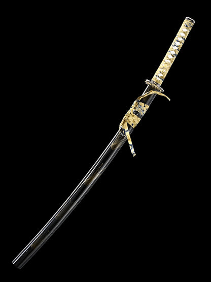 (65)Handmade authentic Japanese samurai sword, all Tang 1095 steel blade, roasted gold, men's exquisite gift series