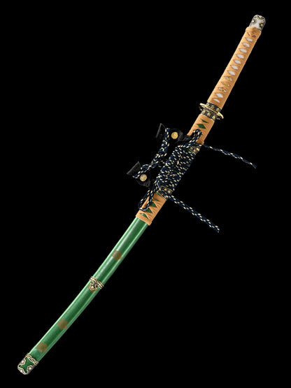 Japanese samurai sword with green scabbard