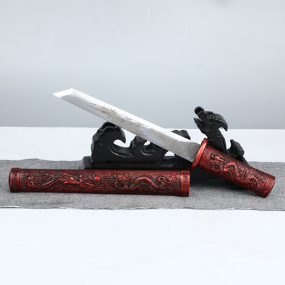 Decoration Collection Dragon and Phoenix Play Beads Short Knife Red Alloy Sheath High end Gift