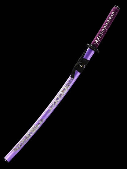 (58)Handmade  authentic1060 steel baked blue with purple sheath Japanese Samurai Sword