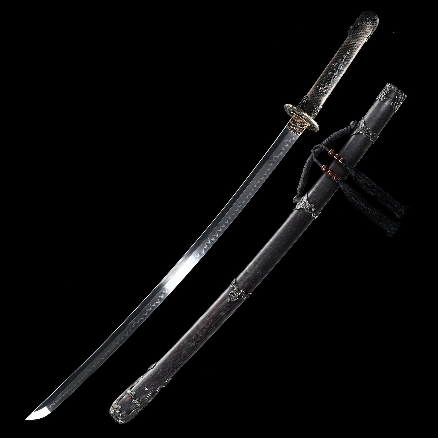 T10 steel handle made entirely of copper Solid wood scabbard dragon sword Tan Japanese style--S2084