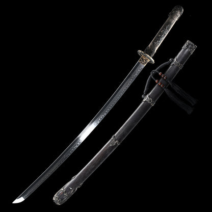 T10 steel handle made entirely of copper Solid wood scabbard dragon sword Tan Japanese style--S2084