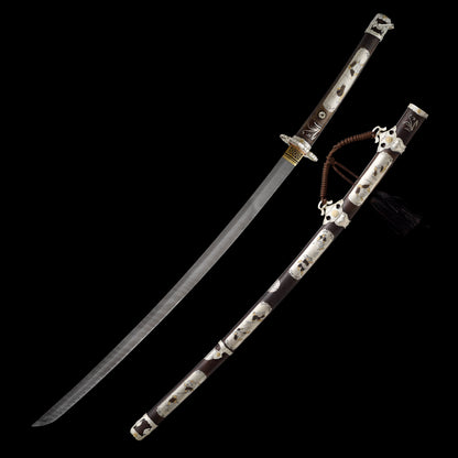 Handmade forged patterned steel twisted pattern all copper scabbard exquisite hand carved knife Tan--S2078