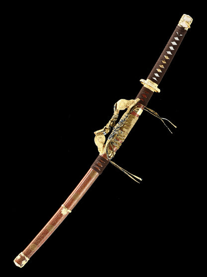 Yellow scabbard mirror edged samurai sword