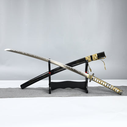 (65)Handmade authentic Japanese samurai sword, all Tang 1095 steel blade, roasted gold, men's exquisite gift series