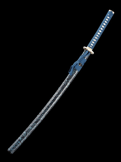 Handmade authentic Japanese Samurai Sword 1060 steel baked black with blue-black sheath(62)