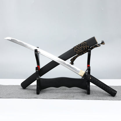 (91)Japanese Samurai Sword Katana Black High Carbon Steel Blade with True Full Tang