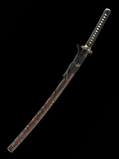 (201) High end samurai sword hand carved blade T10 steel hand ground