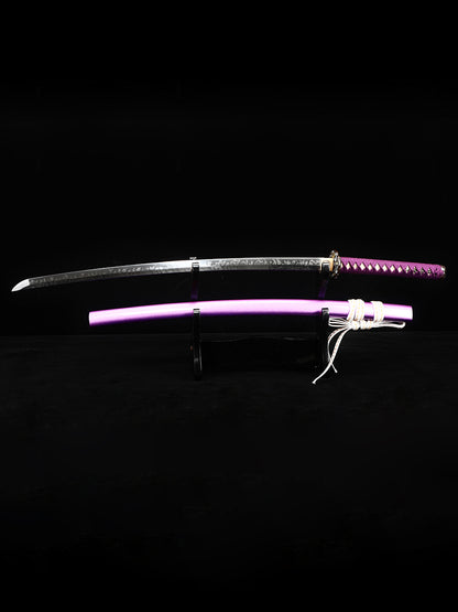 Japanese samurai sword hand forged T10 steel made purple scabbard decoration collection