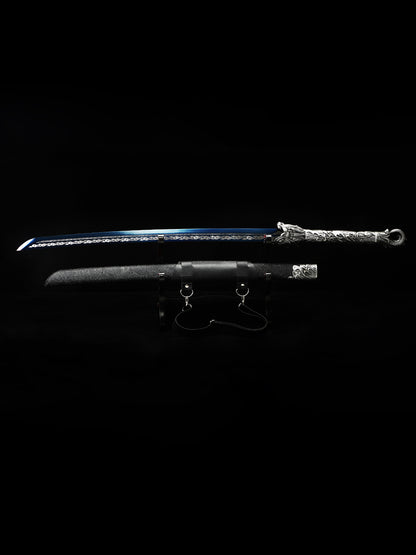 Dragon alloy handle, long knife, machete, 1095 steel, handmade, collectible, decorative knife