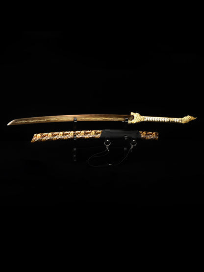 (145) Long knife made of 1095 steel in yellow