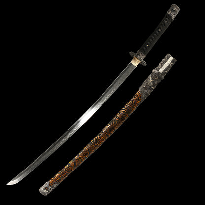 T10 steel fittings made entirely of copper Solid wood scabbard hand carved dragon sword Tan Japanese style--S2086