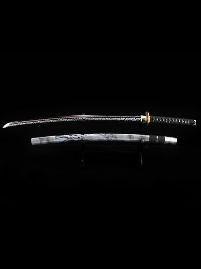 （57）Decorate authentic Japanese samurai swords, handmade 1095 steel blade roasted black grass dragon pattern dragon sword from the Tang Dynasty, collected by Tan Boutique