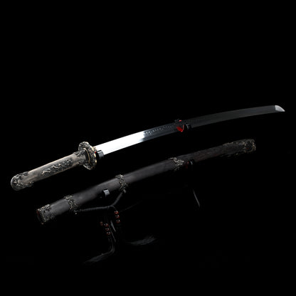 T10 steel handle made entirely of copper Solid wood scabbard dragon sword Tan Japanese style--S2084