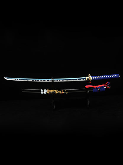 Handmade Japanese Katana Sword High Manganese Steel With Blue Blade And Scabbard