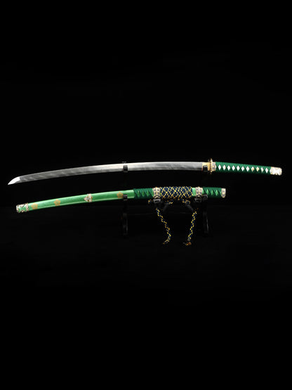 Handmade Damascus Steel Samurai Sword with Green Sheath Decoration Collection