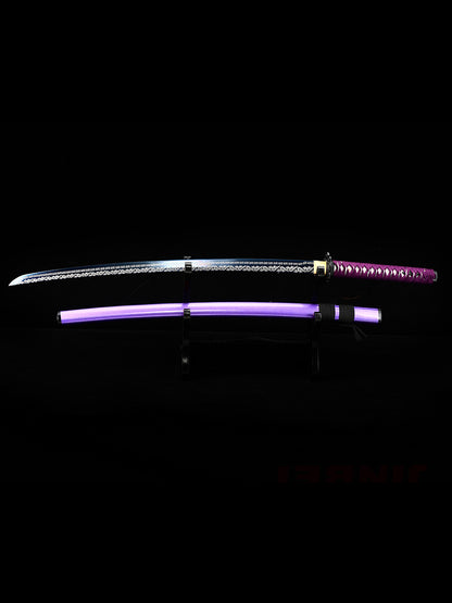 (58)Handmade  authentic1060 steel baked blue with purple sheath Japanese Samurai Sword