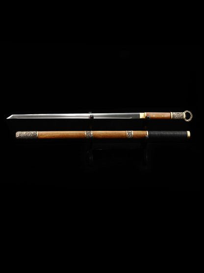 （A34）Chinese Tangdao handmade Damascus steel sheathed rosewood