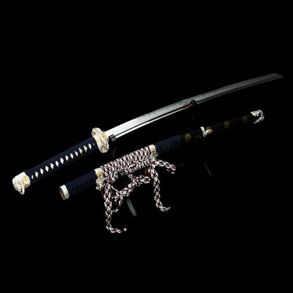 Hand forging patterned steel to make earth covered burning blades Lion Knife Tan Blue Sheath--S2080