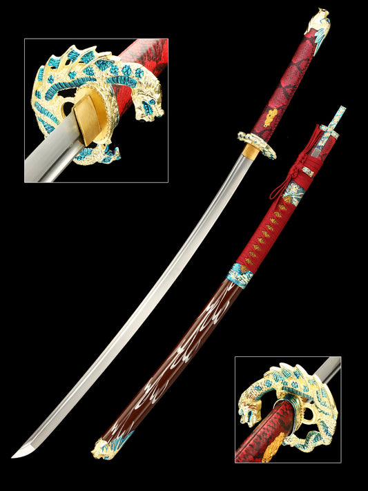 Japanese samurai sword 1095 steel made dragon sword Tan high-end gift