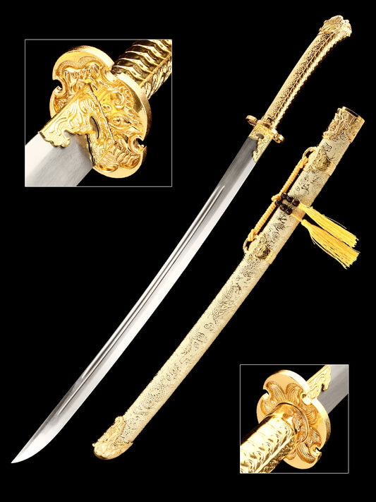 66Chinese Tang Knife Home Decoration Yellow Sheath Collection Gift